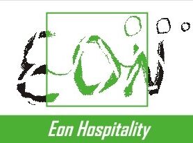 Logo of Eon Hospitality featuring stylized person in green and black